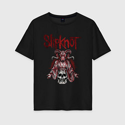 Футболка оверсайз женская Slipknot рогатый череп, цвет: черный