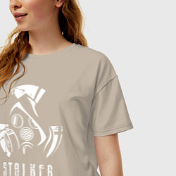Футболка оверсайз женская STALKER противогаз, цвет: миндальный — фото 2