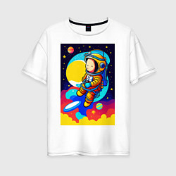 Футболка оверсайз женская Маленький космонавт, цвет: белый