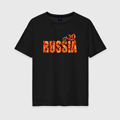 Женская футболка оверсайз Russia: в стиле хохлома / Черный – фото 1