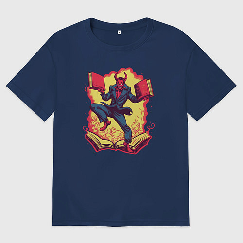 Женская футболка оверсайз Злодей танцует с книгами / Тёмно-синий – фото 1