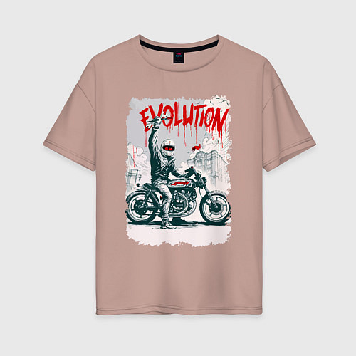 Женская футболка оверсайз Evolution - motorcycle / Пыльно-розовый – фото 1