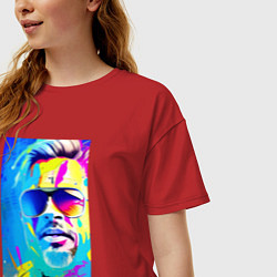 Футболка оверсайз женская Brad Pitt - sketch - pop art, цвет: красный — фото 2