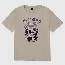 Футболка оверсайз женская Love in our hearts kittens, цвет: миндальный