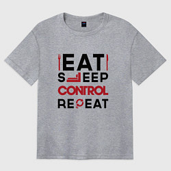 Футболка оверсайз женская Надпись: eat sleep Control repeat, цвет: меланж