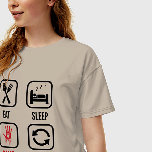 Женская футболка оверсайз Eat - sleep - Death Stranding - repeat / Миндальный – фото 3