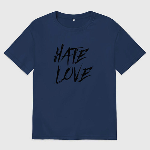 Женская футболка оверсайз Hate love Face / Тёмно-синий – фото 1