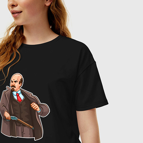Женская футболка оверсайз Ленин достаёт ружьё / Черный – фото 3