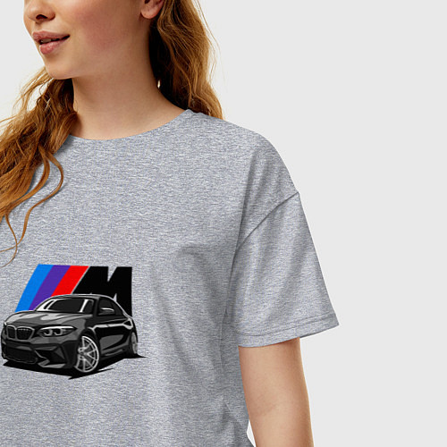 Женская футболка оверсайз BMW на фоне m performance / Меланж – фото 3