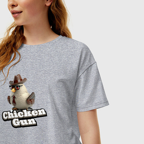 Женская футболка оверсайз Chicken Gun illustration / Меланж – фото 3