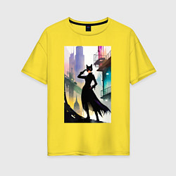 Футболка оверсайз женская Леди-кошка - Нью-Йорк, цвет: желтый
