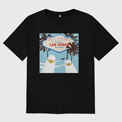 Футболка оверсайз женская Чайки на курорте, цвет: черный