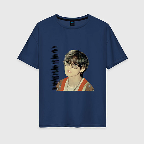 Женская футболка оверсайз Тэхен и Чонгук / Тёмно-синий – фото 1