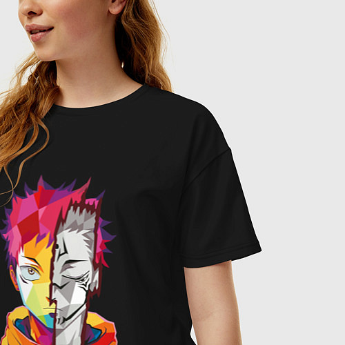 Женская футболка оверсайз Магическая битва Итадори Юдзи и Двуликий призрак / Черный – фото 3