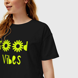 Футболка оверсайз женская Flowers - Good vibes, цвет: черный — фото 2