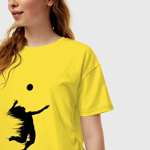 Женская футболка оверсайз Черный силуэт девушки волейболистки / Желтый – фото 3