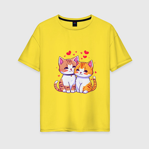 Женская футболка оверсайз Влюбленные котята рисунок / Желтый – фото 1