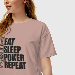 Футболка оверсайз женская Eat, sleep, poker, repeat, цвет: пыльно-розовый — фото 2