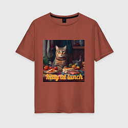 Футболка оверсайз женская Kitty at lunch, цвет: кирпичный