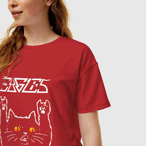 Женская футболка оверсайз Eagles rock cat / Красный – фото 3