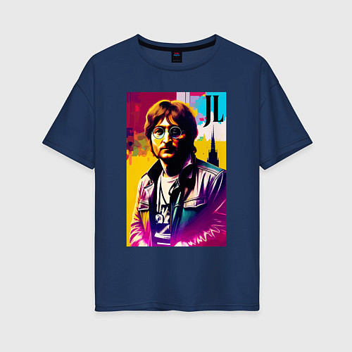 Женская футболка оверсайз John Lennon - world legend / Тёмно-синий – фото 1