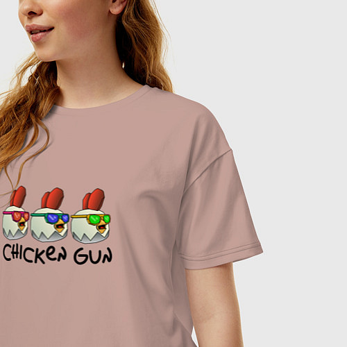 Женская футболка оверсайз Chicken gun - три курочки / Пыльно-розовый – фото 3