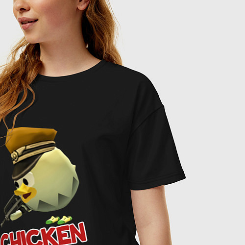 Женская футболка оверсайз Chicken Gun logo / Черный – фото 3