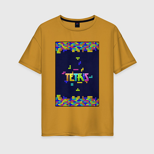 Женская футболка оверсайз Тетрис цветной / Горчичный – фото 1
