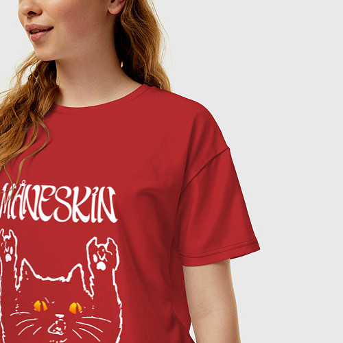 Женская футболка оверсайз Maneskin rock cat / Красный – фото 3