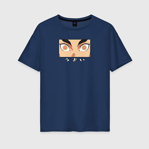 Женская футболка оверсайз Глаза Кёджуро Ренгоку / Тёмно-синий – фото 1