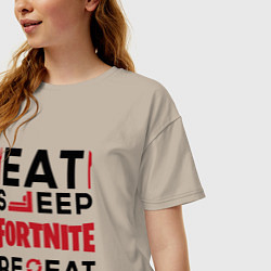 Футболка оверсайз женская Надпись: eat sleep Fortnite repeat, цвет: миндальный — фото 2