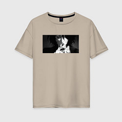 Футболка оверсайз женская Black-White girl, цвет: миндальный