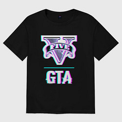 Футболка оверсайз женская GTA в стиле glitch и баги графики, цвет: черный