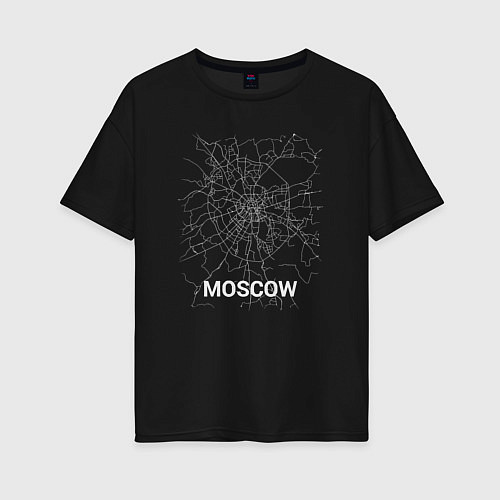 Женская футболка оверсайз Moscow map / Черный – фото 1