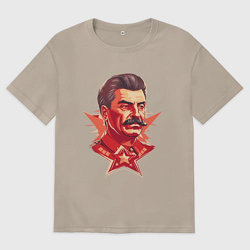 Женская футболка оверсайз Граффити Сталин / Миндальный – фото 1