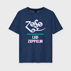 Футболка оверсайз женская Led Zeppelin glitch rock, цвет: тёмно-синий