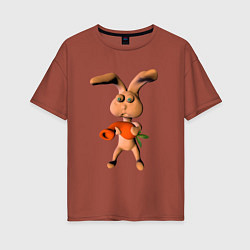 Футболка оверсайз женская Кролик с веселой морковкой, цвет: кирпичный