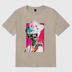 Футболка оверсайз женская Скелет в парике, цвет: миндальный