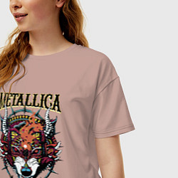 Футболка оверсайз женская Metallica - wolfs muzzle - thrash metal, цвет: пыльно-розовый — фото 2