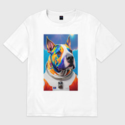 Футболка оверсайз женская Разноцветный пёс с похожей планеты - нейросеть, цвет: белый