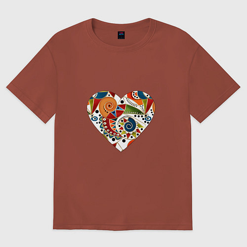 Женская футболка оверсайз Сердце с абстрактным узором / Кирпичный – фото 1
