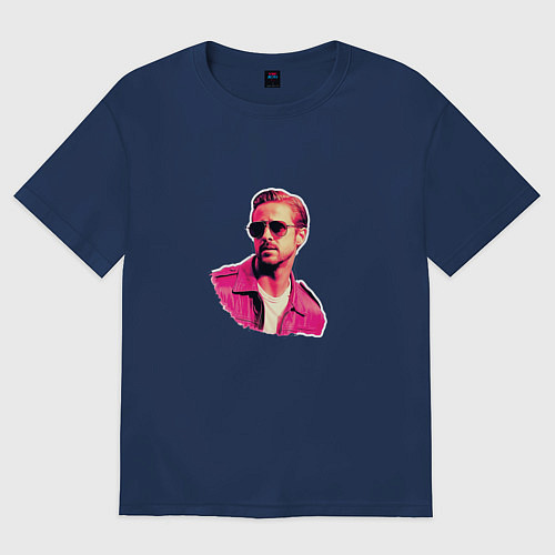 Женская футболка оверсайз Райан Гослинг розовый арт / Тёмно-синий – фото 1