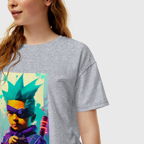 Женская футболка оверсайз Bart Simpson - cyberpunk - neural network / Меланж – фото 3