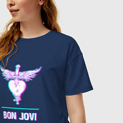 Футболка оверсайз женская Bon Jovi glitch rock, цвет: тёмно-синий — фото 2