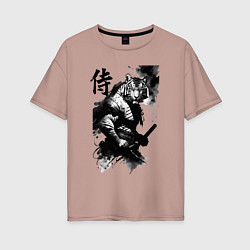 Футболка оверсайз женская Tiger samurai - hieroglyph - art, цвет: пыльно-розовый