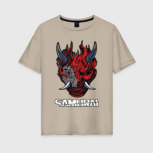 Женская футболка оверсайз Samurai logo / Миндальный – фото 1