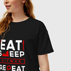 Футболка оверсайз женская Надпись eat sleep Hitman repeat, цвет: черный — фото 2