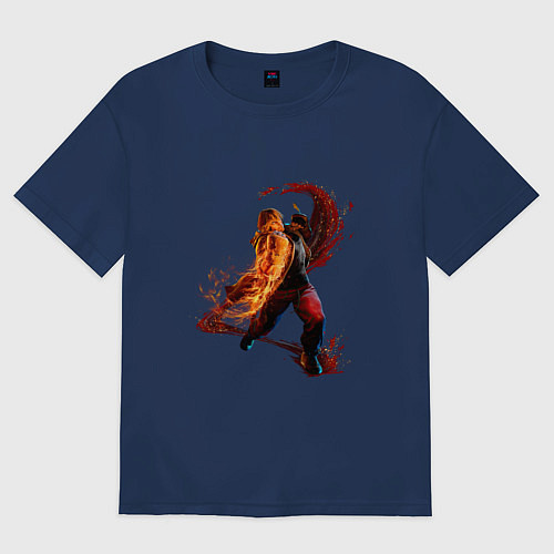 Женская футболка оверсайз Street Fighter 6 Ken / Тёмно-синий – фото 1