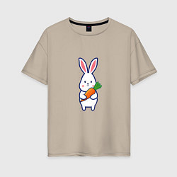 Футболка оверсайз женская Милый заяц с морковью, цвет: миндальный