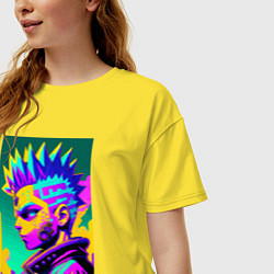 Футболка оверсайз женская Bart Simpson - cyberpunks not dead - motto, цвет: желтый — фото 2